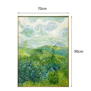 Pintura al óleo impresionista, lienzo de pradera verde, arte de pared impreso por Arte Giclee Floral envuelto para comedor - Product Image 2