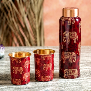 Copper Water Bottle With Regal <b>Elephant</b> Art Traditional Printed Drink Bottle Reusable Ayurvedic Water Storage <b>Gift</b> Bottle - Product Image 1
