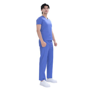 Set di Scrub medicali in poliestere elasticizzato a 4 vie blu scuro personalizzato | Uniforme ospedaliera Unisex OEM con pantaloni in vita elastica - Product Image 4