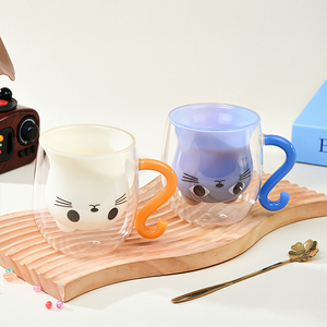 Caneca de Chá Criativa Resistente ao Calor para Crianças, em Formato de Gato Fofo, 250ml, Copo de Vidro de Parede Dupla com Alça para Café - Product Image 6