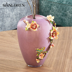 SANLOREN decoración del hogar Luz de lujo tiempo <span class=keywords><strong>cristal</strong></span> púrpura <span class=keywords><strong>rojo</strong></span> mesa escritorio florero <span class=keywords><strong>JARRON</strong></span> de sobremesa verde - Product Image 3