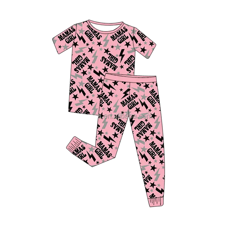 Conjunto de roupas infantis cor-de-rosa para meninas, material de bambu, roupa de dormir infantil plus size, roupas de verão, novo design, envio rápido