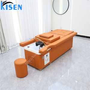 KISEN Bac à shampoing de luxe moderne pour salon de coiffure, lit de spa électrique réglable pour soins capillaires, fauteuil de pédicure avec bain de pieds - Product Image 1