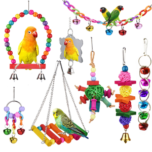 Offre Spéciale – Lot de 9 Balançoires pour Oiseaux – Matériaux Sûrs – Perchoirs Suspendus – Jouets en Bois pour Cage – Jouets à Mâcher pour Perroquets – Anneaux de Fixation - Product Image 1