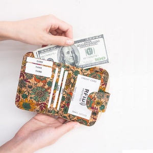 Custom Cork Purse Logo <b>RFID</b> <b>Blocking</b> Bifold Zipper Coin Pocket Women <b>Wallet</b> Short Polyester Lining - Product Image 3