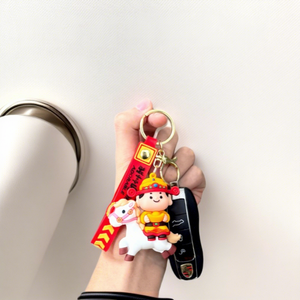 พวงกุญแจ PVC รูปม้าเทพเจ้าแห่งความมั่งคั่ง สไตล์จีน <span class=keywords><strong>ขอ</strong></span>งขวัญปีใหม่สำหรับกระเป๋าเรียน - Product Image 3