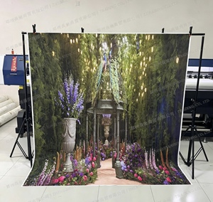 Fondo Fotográfico de Vinilo con Diseño de Jardín Encantado y Pavo Real, Escena de Pabellón con Flores Pintadas con Spray para Bodas y Retratos Nupciales - Product Image 2