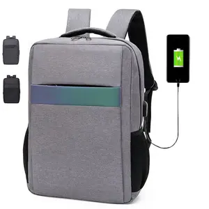 Neue Männer Büro Rucksack wasserdichte Schult asche Anti-Diebstahl USB-Laptop-Rucksäcke mit reflektieren den Streifen benutzer definierte Logo
