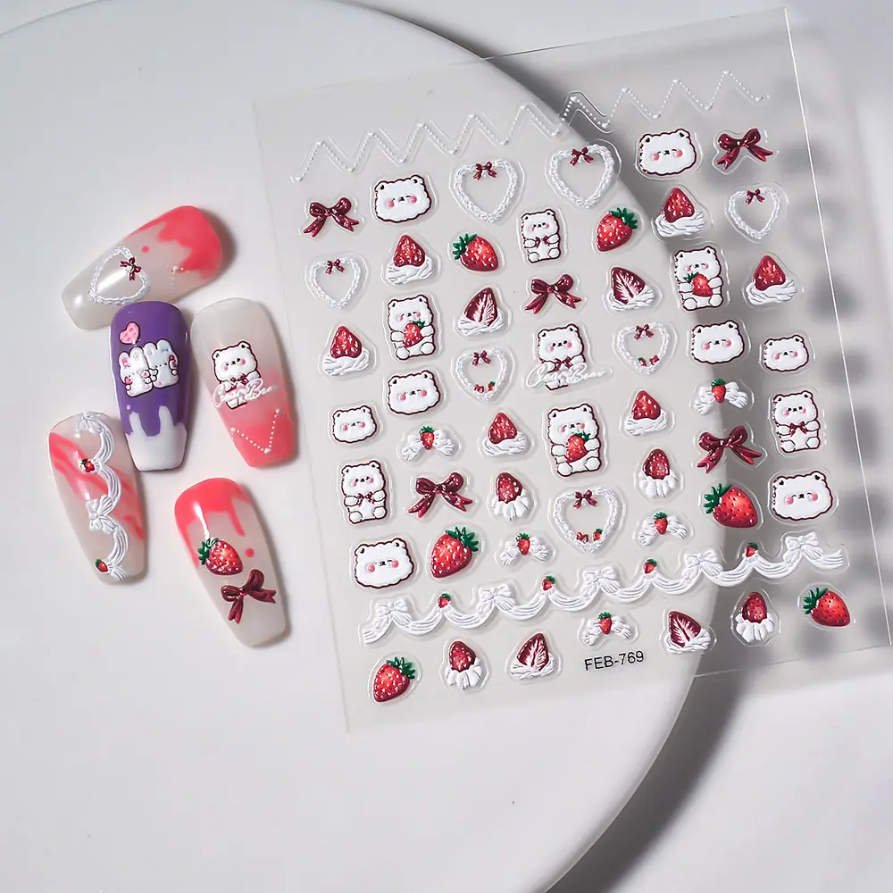 Noel tırnak çıkartmaları 5D kabartmalı karikatür kedi Nail Art Sticker çıkartmaları aksesuarları için tırnak sanat dekorasyon x-mas hediye