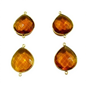 Connecteur en forme de cœur en quartz citrine hydro, taille briolette 20-21 mm, double boucle - Product Image 1