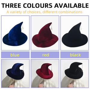 Chapeau de sorcière Luling Yaoyao, taille unique, velours rouge, bleu, noir, étoile, accessoire de costume pour fête d'Halloween, cosplay, jeu de rôle - Product Image 4