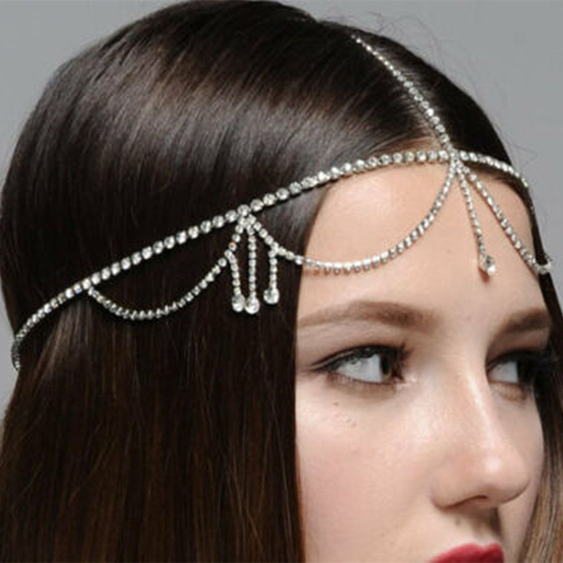 Elegante catena per capelli con strass Vintage a forma di goccia d'acqua da donna catena elegante per nuziali catena per capelli