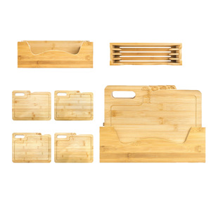 Bamboo Cutting Board <b>Set</b> 4 Piece With Stand Categorized For Kitchen Use - Product Image 5