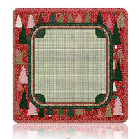 Tapis de table Mahjong américain matelassé multicolore à motif floral et arbre de Noël, style patchwork sur fond rouge, avec bordure multicouche, pour Noël