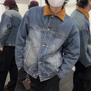 Wholesale Embroidered logo Denim <b>Jackets</b> for Men and <b>Women</b> American Retro <b>Corduroy</b> Lapel <b>Jackets</b> for Autumn and Winter - Product Image 3