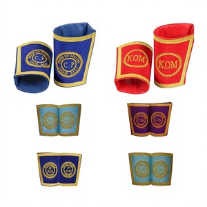Guantes de terciopelo de poliéster bordados a mano con motivos cruzados multicolor, personalizados, para la insignia masónica. - Product Image 1