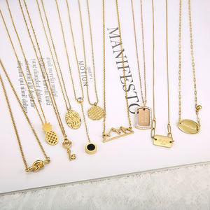 新しいファッション小さな自由奔放に生きるステートメントネックレスジュエリー女性ステンレス鋼カスタムパールシェルデザインゴールドダイヤモンドチョーカーネックレス - Product Image 6