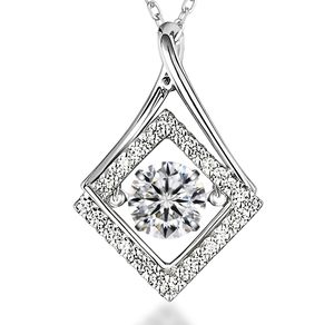 Colgante Cuadrado de Diamante de Laboratorio Plateado, Cadena de Plata Esterlina 925 Pulida Incluida, Dije Solitario de Diamante Creado en Laboratorio Brillante - Product Image 1