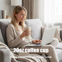 Tazas de Café con Logotipo, 20 oz, 600 ml, Taza de Café de Acero Inoxidable con Cuerda Portátil, Termo Aislado al Vacío con Vaso para Coche para Exteriores