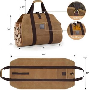 Sac de transport pour bûches, grand format, robuste, enduit de cire, pour foyer, poêle, camping en plein air, sac de rangement pour bois, échantillon gratuit - Product Image 3