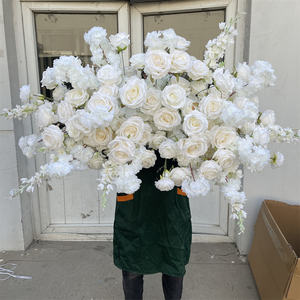 X920 mariage moelleux artificiel vert feuille <span class=keywords><strong>blanc</strong></span> Rose fleur coureur <span class=keywords><strong>Table</strong></span> pièce maîtresse décoration fleur rangée boule coureur - Product Image 3