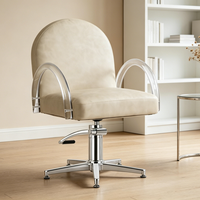 Chaise de bureau pliable en cuir PU beige durable avec accoudoirs en acrylique, pivotante et réglable, pour salon et salle de séjour