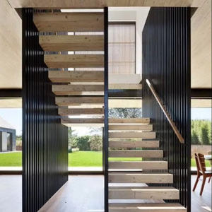 Foshan Factory'<strong>s</strong> Modern Indoor Iron Steel Straight <strong>Stairs</strong> New Style Wood Staircase with Glass Railing for Villa and Apartment - Product Image 4