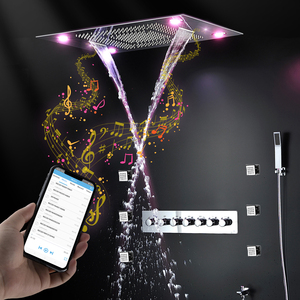 Juego de ducha con música, cortina de cascada de niebla de lluvia, cabezal de ducha led de 600x800mm, 6 funciones, termostática - Product Image 1