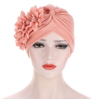 Gorro Turbante de Color Sólido, Pañuelo Musulmán, Gorro Interior para Hijab, Envoltura para la Cabeza Árabe, Sombrero para Mujer India, con Diamantes y Flores, de Poliéster a la Moda