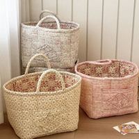 Panier de rangement matelassé en tissu floral vintage avec doubles poignées, panier à linge en coton, étiquette personnalisée disponible, vente en gros