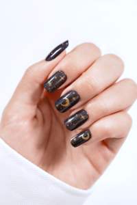 Uñas Postizas de ABS con Purpurina Negra, 24 Piezas, Forma de Almendra, Diseño Celestial, OEM ODM, Uñas Personalizadas con Diseño de Galaxia, Luna y Estrellas - Product Image 6