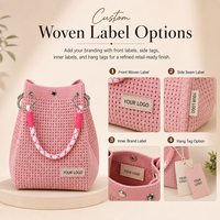 Sac à main au crochet esthétique et coloré pour le marché européen, faible MOQ, sac seau tricoté personnalisé avec étiquettes et marqueurs sur mesure