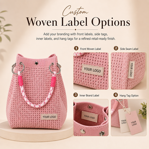 Bolso <span class=keywords><strong>de</strong></span> Ganchillo Estético y Colorido para el Mercado Europeo, MOQ Bajo, Bolso Tipo Cubo Tejido Personalizado con Etiquetas y Etiquetas Colgantes Personalizadas - Product Image 5