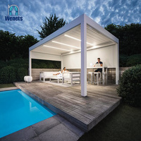 Pergola Bioclimatique Moderne Wenets à Toit à Lames Blanches, Kits d'Éclairage LED, Revêtement Poudré, Motorisée (Télécommande), Garantie 10 Ans