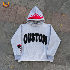 เสื้อฮู้ดดี้ทรงโอเวอร์ไซส์ ตัดขอบดิบ สไตล์สตรีทแวร์ ผ้าเฟรนช์เทอร์รี่ พิมพ์ลายนูน 3 มิติ ทรงบ็อกซี่ แบบครอป - Product Image 1