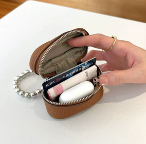 Petite bourse à monnaie portable en cuir de vachette première couche, style Ins, avec fermeture éclair, pour ranger rouge à lèvres et écouteurs - Product Image 2