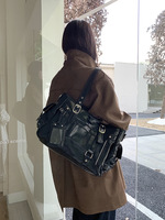 Grand sac fourre-tout métallique Y2K, sac à main vintage en cuir PU, sac à bandoulière avec poches, sac de travail et d'école tendance pour femmes