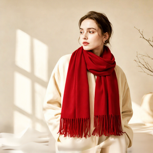 100% <b>Wool</b> Scarf Custom Embroidered Logo Festive Red Long Shawl <b>Wrap</b> Muffler Annual Corporate Gift Factory Wholesale - Product Image 2