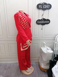 Completo Casual da <span class=keywords><strong>Donna</strong></span> 2 Pezzi - Giacca Blazer <span class=keywords><strong>a</strong></span> <span class=keywords><strong>Righe</strong></span> e Pantaloni Tinta Unita per l'Estate - Product Image 2