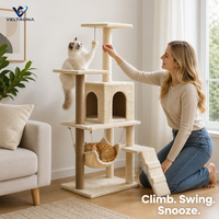 Arbre à chat multi-niveaux avec hamac et condo, griffoir en sisal, tour à chat en peluche pour chats d'intérieur