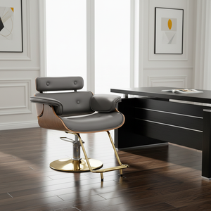 Poltrona da <span class=keywords><strong>Salone</strong></span> in Legno Curvato Stile Nordico con Base Dorata, Sedia Idraulica <span class=keywords><strong>per</strong></span> Parrucchiere in Pelle PU Trapuntata <span class=keywords><strong>per</strong></span> <span class=keywords><strong>Salone</strong></span> di Bellezza - Product Image 4