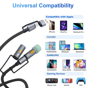 สายชาร์จ 5 in 1 PD 60W พร้อมไฟ LED แสดงสถานะการชาร์จ สายถักไนลอนแบบ USB Type-C สำหรับ <span class=keywords><strong>iPhone</strong></span> 16 <span class=keywords><strong>15</strong></span> ใช้กับกล้อง <span class=keywords><strong>IOS</strong></span> ได้ - Product Image 5
