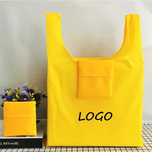 カスタムロゴ付き折りたたみ式ショッピングバッグ防水ポケットポーチ付きメーカー内部安い環境にやさしい再利用可能なショッピングバッグ