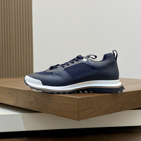 Sneakers en cuir à empiècements en mesh pour hommes, style Old Money, semelle épaisse, lacets