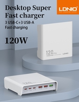 Chargeur LDNIO Q605 120W 6 ports USB Type C PD Charge rapide QC3.0 Bureau pour MacBook Téléphone Tablette Chargeurs multifonctions