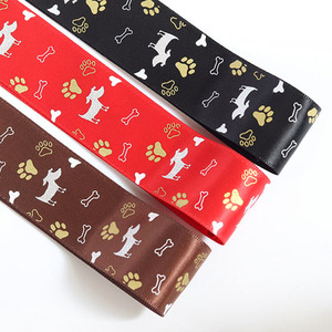 Заводская изготовленная на заказ 25 мм собачья косточка печатная атласная лента 100% полиэстер одно лицо для ребенка подарочная упаковка персонализированный логотип - Product Image 2