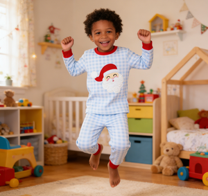 Conjuntos <span class=keywords><strong>de</strong></span> Ropa Navideña para Bebés 2026, Pijamas Infantiles <span class=keywords><strong>de</strong></span> Punto Azul a Cuadros, Ropa <span class=keywords><strong>de</strong></span> Santa Claus para Niños - Product Image 1