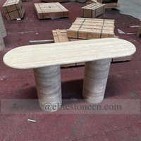 Meubles design, table à manger ronde en pierre calcaire et travertin, tables de salle à manger en marbre naturel
