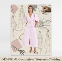 Robe midi rose pour femme, col en V, boutonnée sur le devant, manches bouffantes, ceinturée, coupe trapèze avec poches, vente en gros