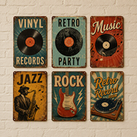 Plaque Murale Métallique Vintage Rétro en Aluminium, Décoration Murale Rectangulaire Imprimée Effet Vieilli pour Bar, Plaque Métallique Musicale